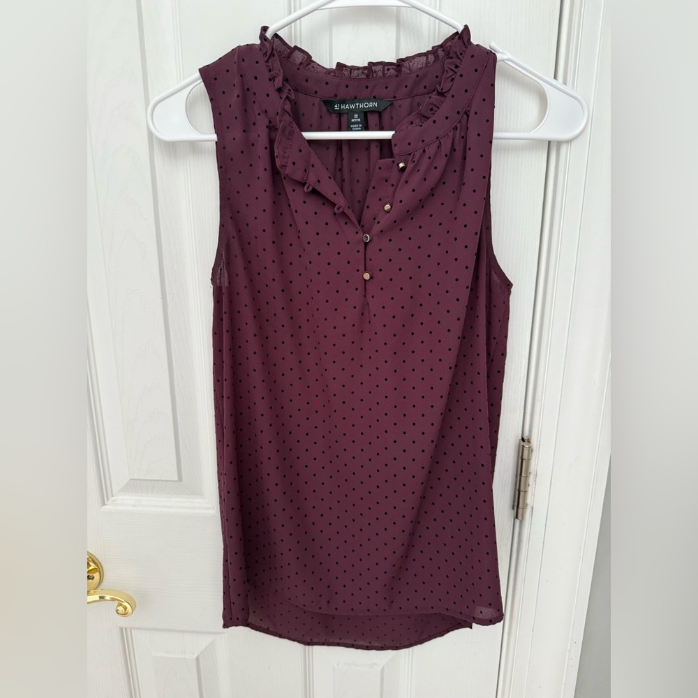 Women's Sleeveless Polka Dot Top - Plum or Wine color